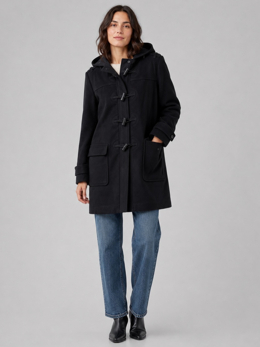 GAP Wool Black Toggle Coat XL Hooded Duffel Jacket Utility Preppy Fall